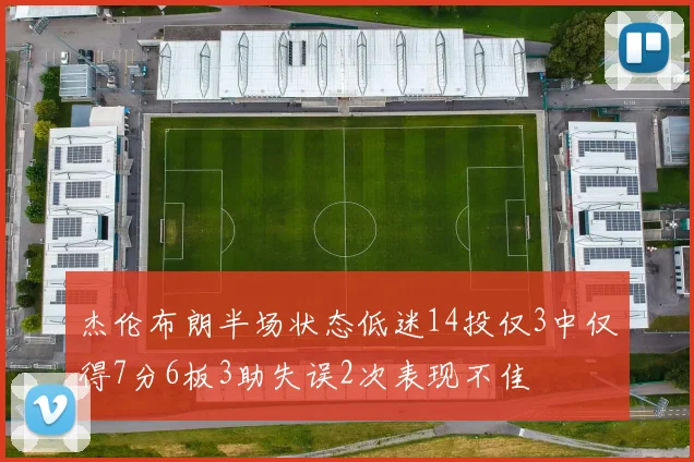 杰伦布朗半场状态低迷14投仅3中仅得7分6板3助失误2次表现不佳